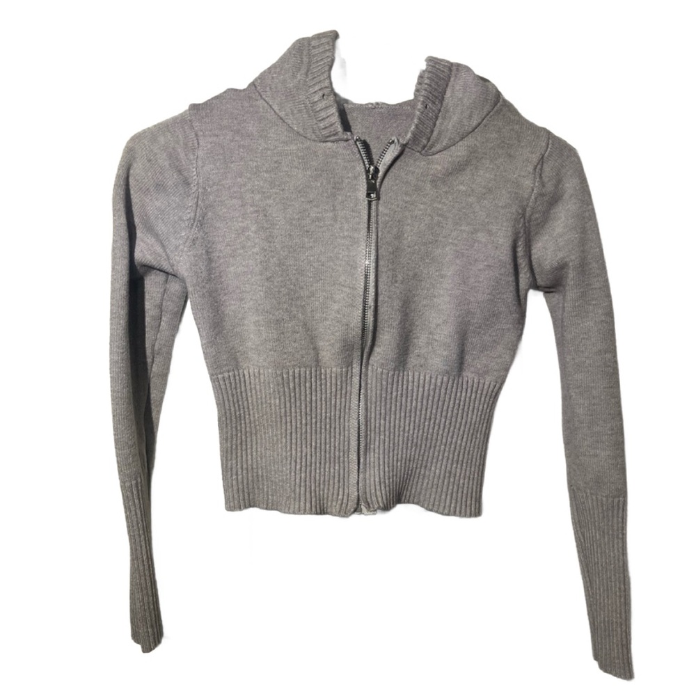 Tan/ Gray knitted Cropped Sweatshirt/Hoodie
: Zipper